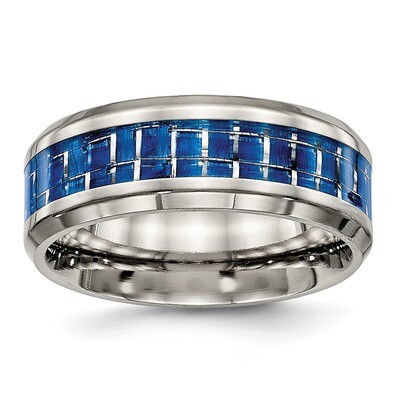 Blue White Carbon Fiber Inlay Ring Titanium Polished TB465 by Chisel, MPN: TB465, 886774534985