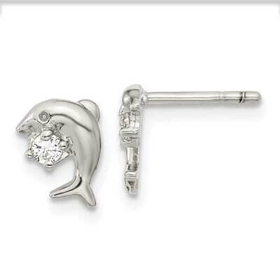 CZ Diamond Dolphin Post Earrings Sterling Silver Rhodium-Plated QE16496, MPN: QE16496, 196904166451