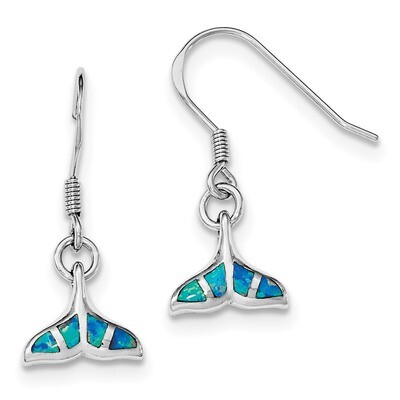 Created Opal Dolphin Tail Shepherd Hook Earrings Sterling Silver Rhodium QE12601, MPN: QE12601, 191…