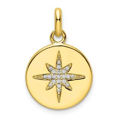 CZ Diamond Star Disc Pendant Sterling Silver Gold-Tone QC11245, MPN: QC11245,