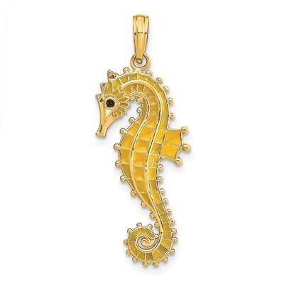 Yellow Enamel Seahorse Charm 14k Gold 3-D K7046, MPN: K7046, 637218140862