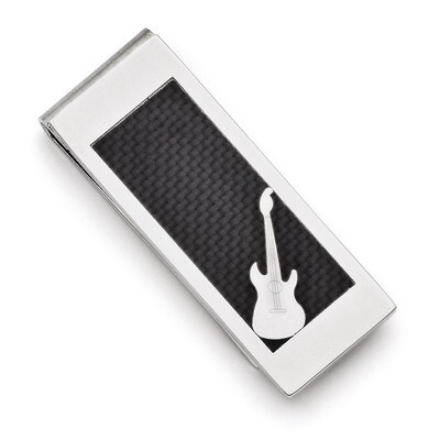 Polished Black Carbon Fiber Inlay Guitar Money Clip - Stainless Steel SRM154 by Chisel, MPN: SRM154…