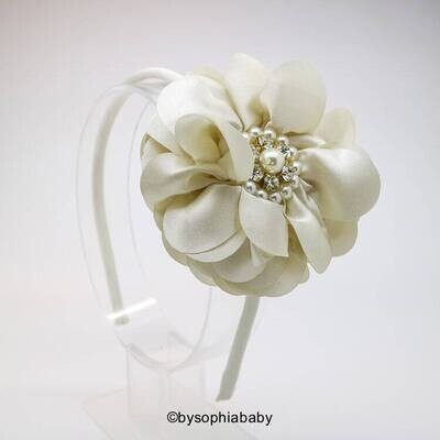 Girls Headband Hard Headband Ivory Champagne Headband Photo Prop Big Flower Headband Girl Arch Head…