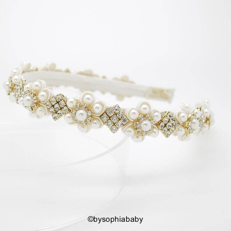 Ivory Flower Crown Headband Pearls crown Headband Flower Arch Headband Girls Headband Rhinestone He…