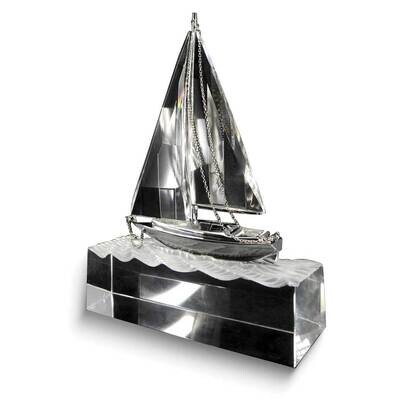 Crystal and Metal Yacht Desk Sculpture Award GM24219, MPN: GM24219,