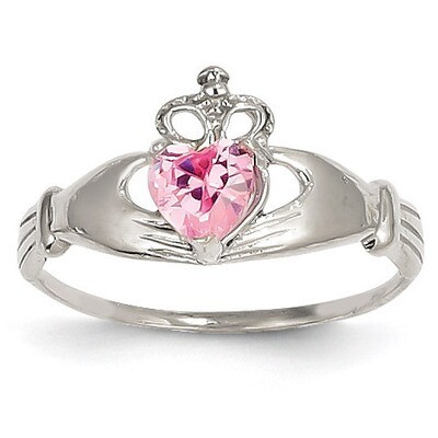 Synthetic Diamond October Birthstone Claddagh Heart Ring 14k White Gold D1789, MPN: D1789, 88395789…