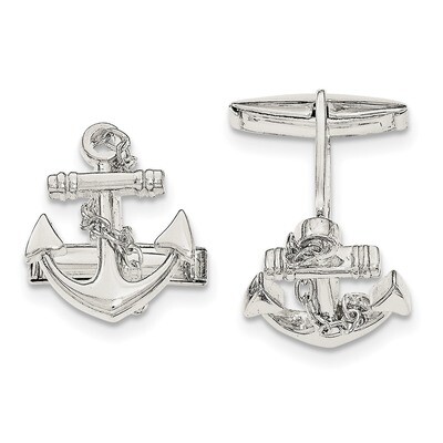 Anchor with dangle rope Cufflinks Sterling Silver QQ560, MPN: QQ560, 191101783135