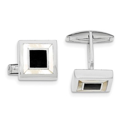 Mother Of Pearl &amp; Enamel Cufflinks Sterling Silver Rhodium-plated QQ570, MPN: QQ570,