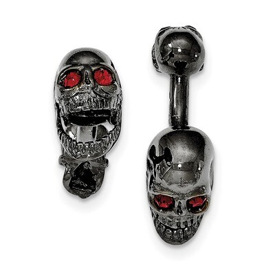 Rhodium Plated Swarovski Element Movable Skull Cufflink Sterling Silver QQ552, MPN: QQ552,