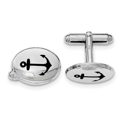 Black Anchor Enamel Oval Cufflink Sterling Silver Rhodium-plated QQ563, MPN: QQ563, 886774967172