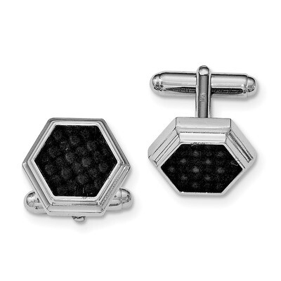 Hexagon Black Carbon Fiber Cufflinks Sterling Silver Rhodium-plated QQ571, MPN: QQ571, 191101782411