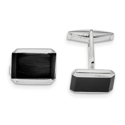 Rectangle Onyx Cufflinks Sterling Silver Rhodium-plated QQ607, MPN: QQ607,