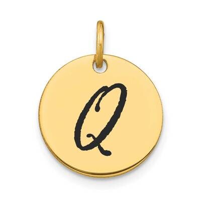 Letter Q Black Epoxy Initial Disk Charm 14k Gold Polished YC1436Q, MPN: YC1436Q, 196904090107