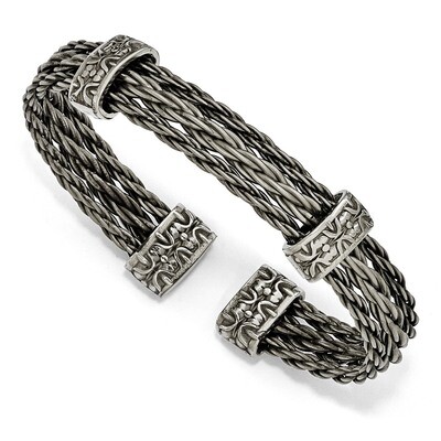 Edward Mirell Titanium Brushed Cablewith Cast Titanium Accent Cuff Bangle EMB162 by Edward Mirell, …