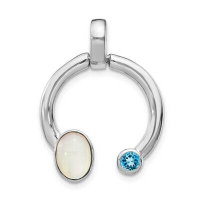 Mother of Pearl &amp; Lt. Swiss Blue Topaz Circle Pendant Sterling Silver QC9674, MPN: QC9674, 88395774…