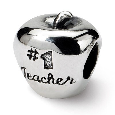 #1 Teacher on Apple Bead - Sterling Silver QRS1657, MPN: QRS1657, 883957308616