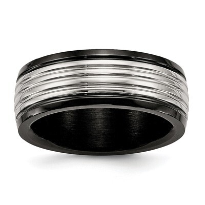 Black IP Grooved Ring Stainless Steel Polished SR582 by Chisel, MPN: SR582, 886774438092
