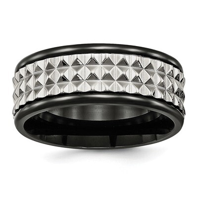 Black IP Textured Ring Stainless Steel Polished SR556 by Chisel, MPN: SR556, 886774437590