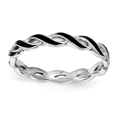 Black Enamel Ring - Sterling Silver QSK1516, MPN: QSK1516, 886774206400