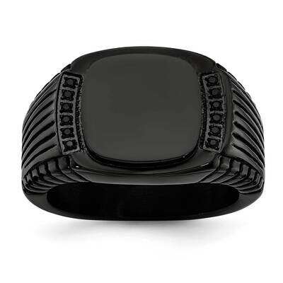 Black Ip-Plated with Black Cz Signet Ring Stainless Steel Polished SR648-10, MPN: SR648, 1911018742…