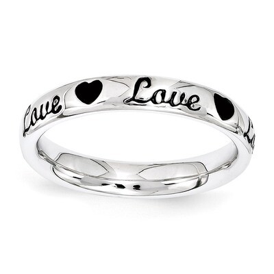 Black Enamel Love Ring - Sterling Silver QSK1538, MPN: QSK1538, 886774207506