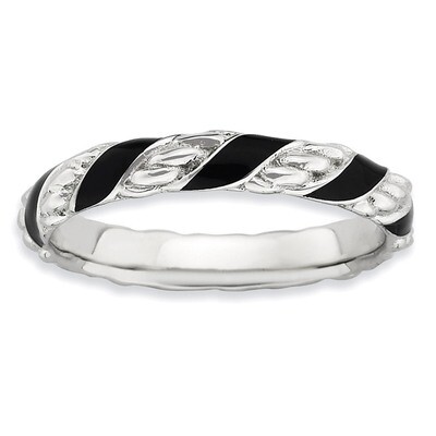 Black Enameled Ring - Sterling Silver Polished QSK569, MPN: QSK569, 886774171890