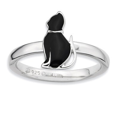 Black Enameled Cat Ring - Sterling Silver QSK558, MPN: QSK558, 886774218434