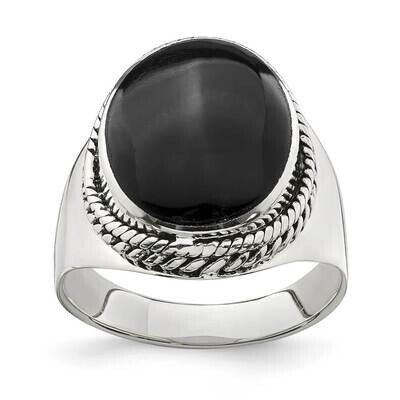 Black Onyx Ring Sterling Silver Polished QR6986, MPN: QR6986, 886774088297