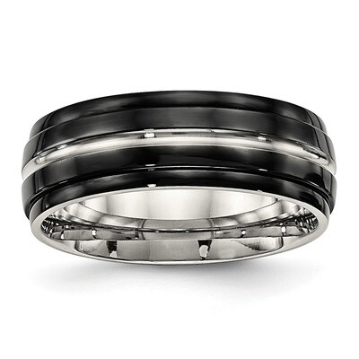 Black IP Ridged Edged Ring Stainless Steel Polished SR579 by Chisel, MPN: SR579, 886774437767