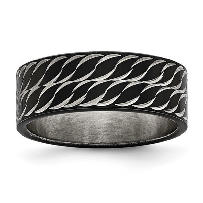 Black IP Diamond-Cut Ring Stainless Steel Polished SR599 by Chisel, MPN: SR599, 886774581576
