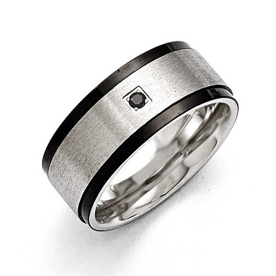 Brushed Polished Black IP-plated with Black Synthetic Diamond Ring - Stainless Steel SR378 by Chise…