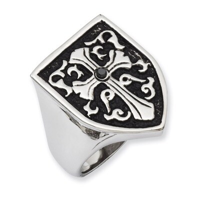 Cross with Black Diamond Antiqued Shield Ring - Stainless Steel SR207 by Chisel, MPN: SR207, 883957…