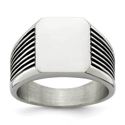Black Enamel Signet Ring Stainless Steel Polished SR655-10, MPN: SR655, 191101874505