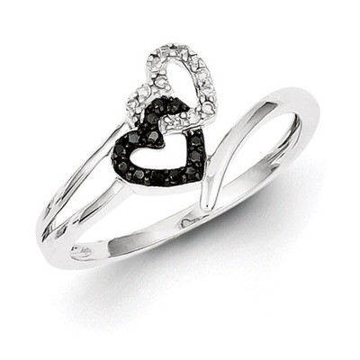 Black &amp; White Diamond Heart Ring Sterling Silver QR3337, MPN: QR3337, 883957244921