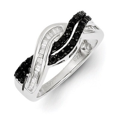 Black and White Diamond Ring Sterling Silver QR3234, MPN: QR3234, 883957246314