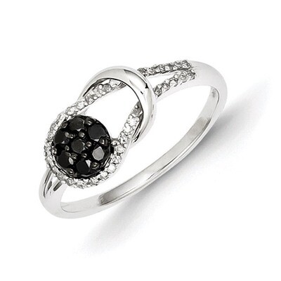 Black and White Diamond Love Knot Ring Sterling Silver QR3298, MPN: QR3298, 883957244396