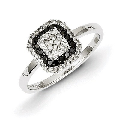 Black and White Diamond Square Frame Ring Sterling Silver QR3300, MPN: QR3300, 883957245690