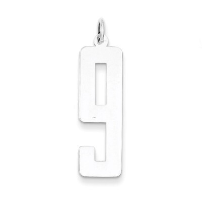 Number 9 Pendant Sterling Silver Elongated Polished QEL09, MPN: QEL09, 191101531095