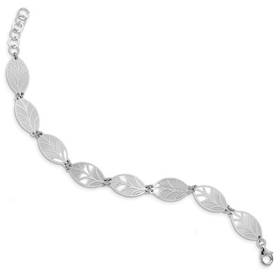 Leslie&#39;s Brushed Polished 1 inch ExtenderLeaf Bracelet Sterling Silver Rhodium-plated HB-QLF1083-7.…