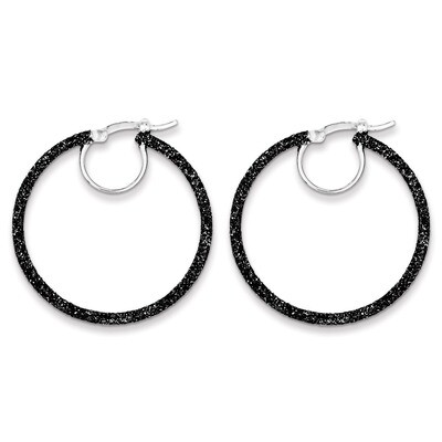Black Glitter Enamel Glitter Hoop Earrings Sterling Silver Rhodium QE8570, MPN: QE8570, 883957600253