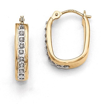 Squared Hinged Hoop Earrings 14k Gold with Diamonds DF163, MPN: DF163, 191101179495
