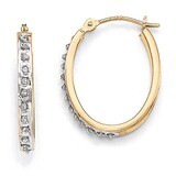 Oval Hinged Hoop Earrings 14k Gold with Diamonds DF234, MPN: DF234, 191101179679