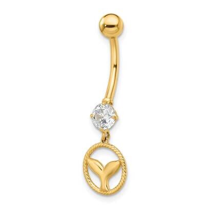 Whale Tail Belly Ring 14k Gold CZ Diamond BD212, MPN: BD212, 883957184401