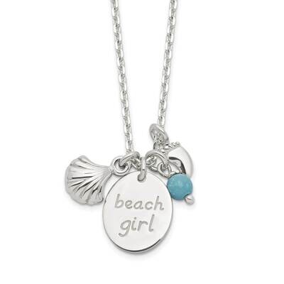 Turquoise Bead and Shell Beach Girl Necklace 16 Inch Sterling Silver QG6172-16, MPN: QG6172-16, 196…