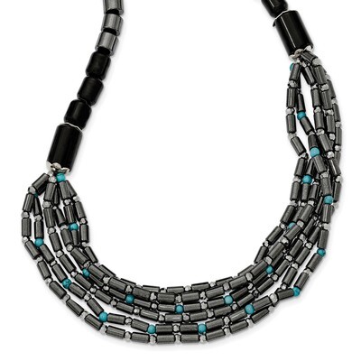 Agate Crystal Hematite and Turquoise with 2 inch Extender Necklace 16.5 Inch Sterling Silver QH5260…