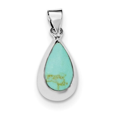 Lab Created Turquoise Teardrop Pendant Sterling Silver Rhodium Polished QP4423, MPN: QP4423,
