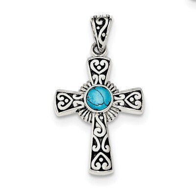 Recon Turquoise Cross Pendant Sterling Silver Antiqued QP4111, MPN: QP4111, 883957814742
