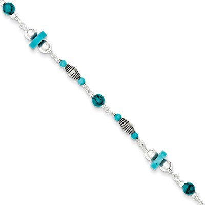 9 Inch Turquoise Anklet Bracelet Sterling Silver QG1393-9, MPN: QG1393-9, 886774081045