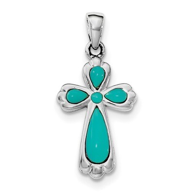 Imitation Turquoise Cross Pendant Sterling Silver Rhodium-plated Polished QC8144, MPN: QC8144,