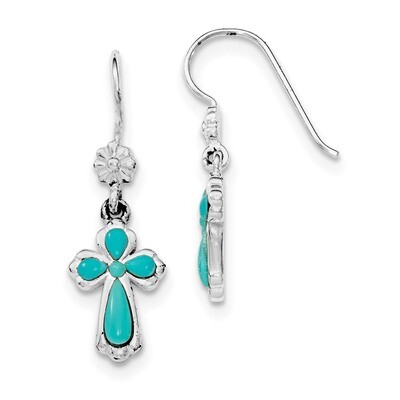 Imitation Turquoise Cross Earrings Sterling Silver Rhodium-plated Polished QE12950, MPN: QE12950, 1…